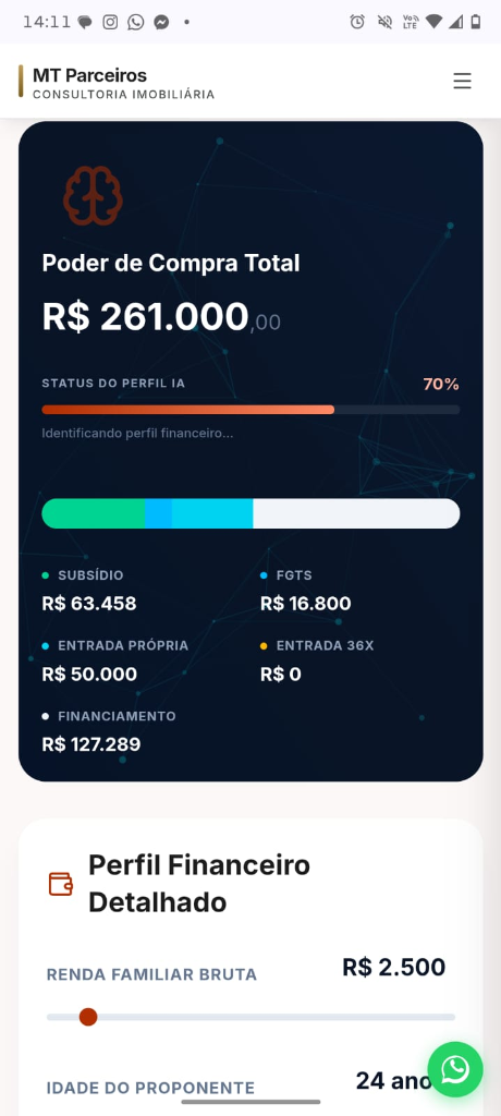 Simulador Inteligente MT Parceiros no Celular